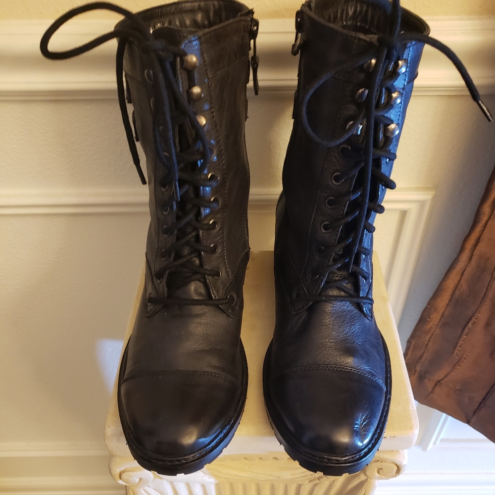 Women's Leather Lace Up Booties with side zipper. Size 81/2